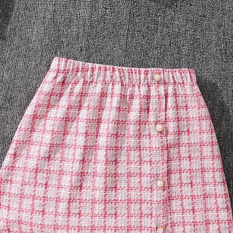 Modieuze Geruite Set voor Meisjes voor de Herfst: Kinderen Cardigan Jas met Lange Mouwen + Tanktop + Rok Set