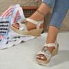 Women's Wide Width Peep-Toe Sandals, Metal Buckle Platform Wedge Heels, Roman Style Summer Shoes for Women