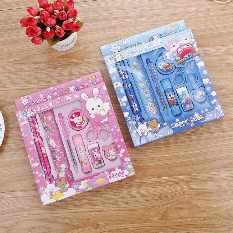 Creative Cartoon Stationery Set - 9-Piece Gift for Primary Students & Children's Learning Prizes