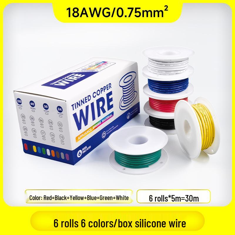 6 Rolls 6 Colors Special Soft Silicone High-Temperature Resistant Wire, 30-16AWG for Model Aircraft
