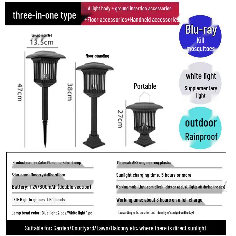 Solar Powered Square Ground Mosquito Killer Lamp