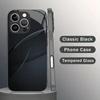 Black textured tempered glass phone case suitable for iPhone 17, 16, 15, 14, 13, 12, 11 Pro/Max/Plus shockproof and anti drop