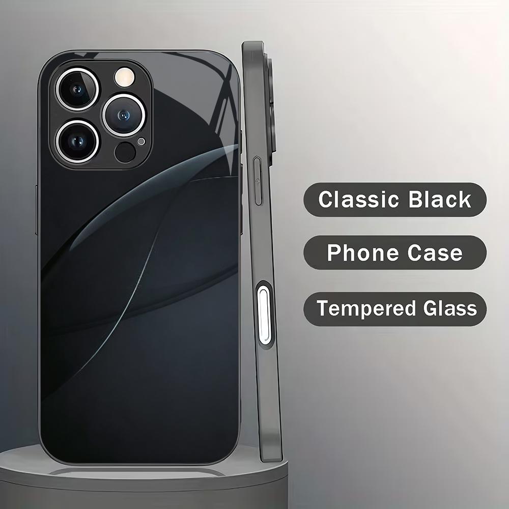 Black textured tempered glass phone case suitable for iPhone 17, 16, 15, 14, 13, 12, 11 Pro/Max/Plus shockproof and anti drop