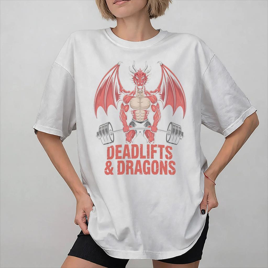 Unisex Women Print Dumbbells and Dragons Tee T Shirt 100 Cotton Tshirts Clothes