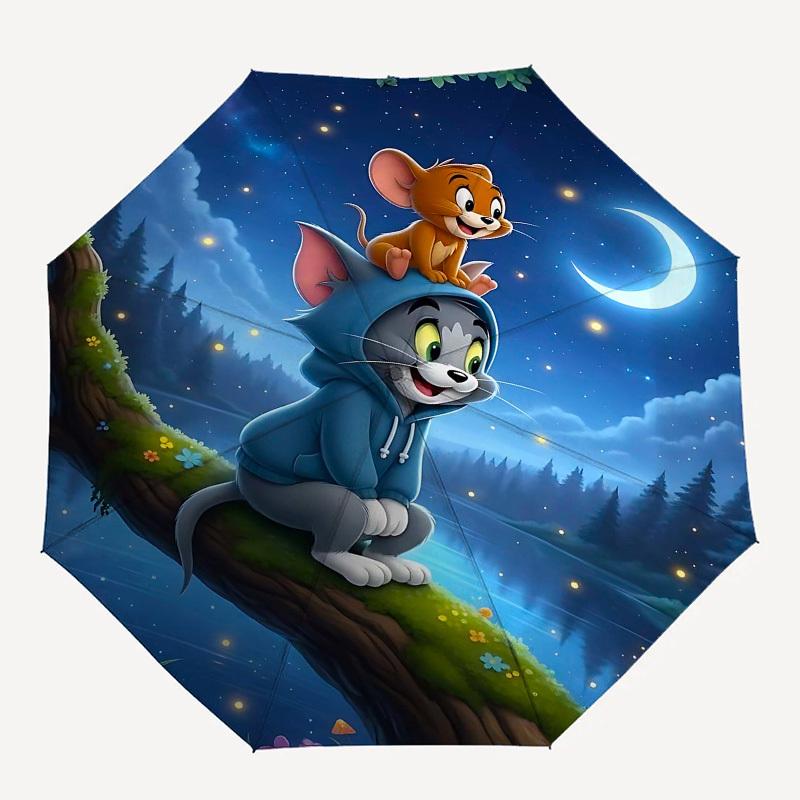 

1pc Tom Jerry Automatic Folding Umbrella - Compact 8-Rib Design, Durable Plastic & Iron1154L