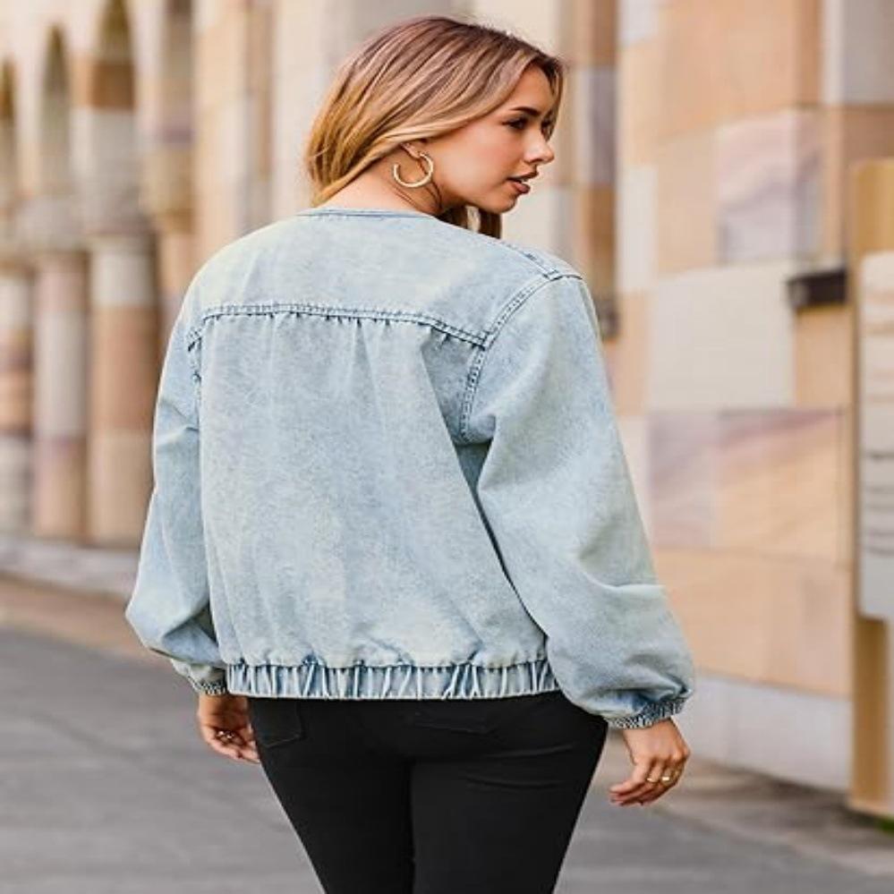 Women's European & American Patchwork Denim Cardigan - Spring/Fall 2025 Collection