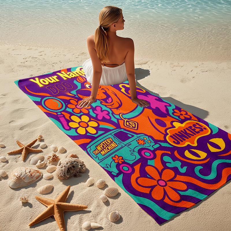Custom Name Mystery Machine Stylish Digital Printing Beach Towel Quick‑Drying Absorbent Blanket for Beach Pool Gym Travel