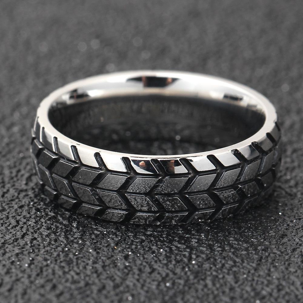 18K Gold Concave-Convex Texture Stainless Steel Tire Ring for Women