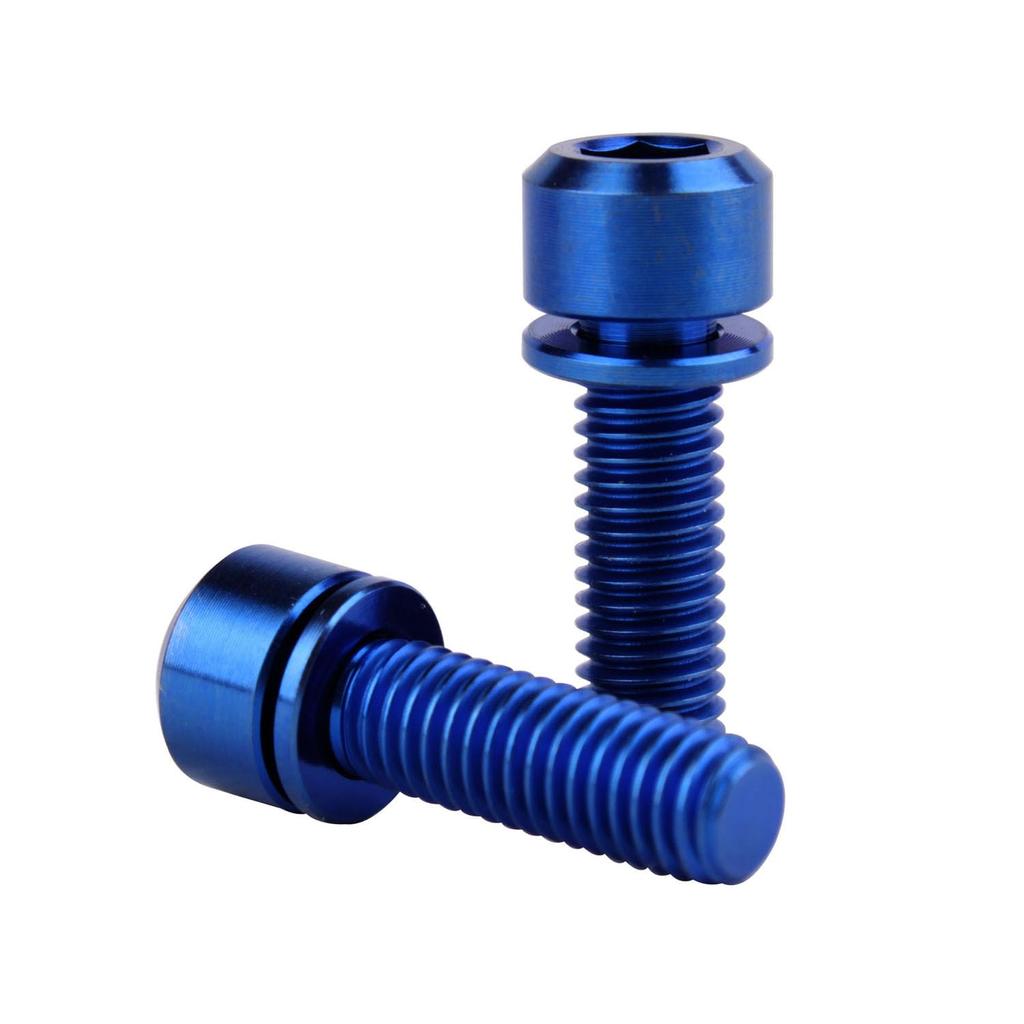 Titanium Bolt Hex Screw M5x16 18 20mm Stigma Chamfer Head Bolt with Washer for Bicycle Stem Parts Pack of 6 (Blue, M5x16mm)