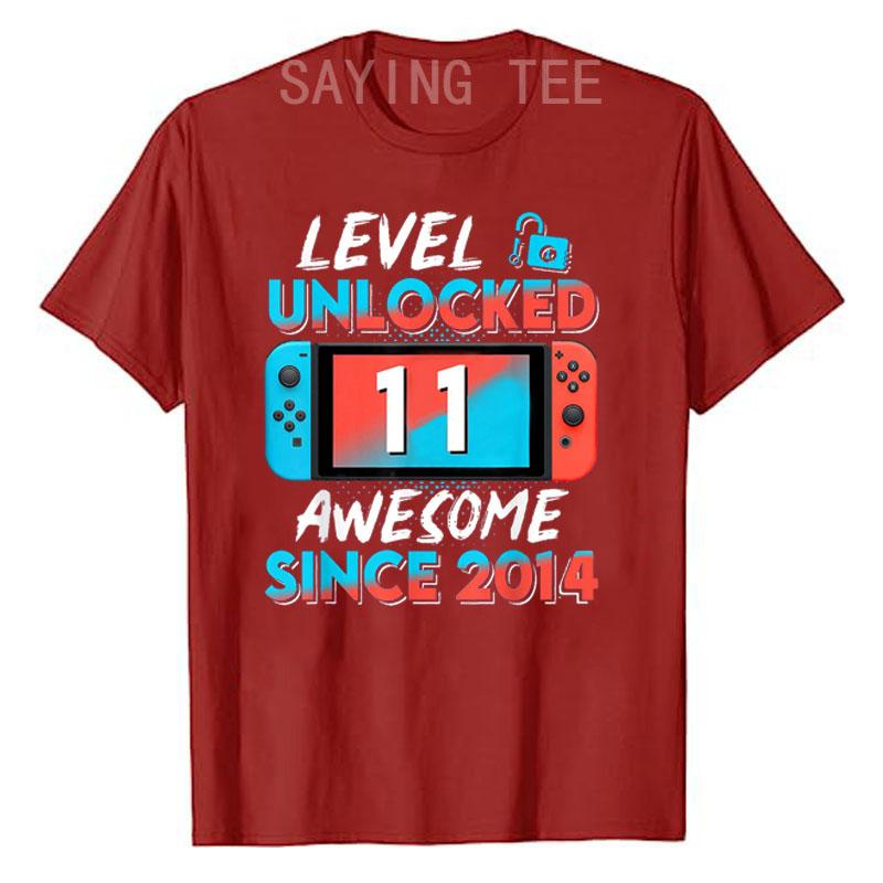 11 Years Old Clothes 11th Birthday Sons Gifts Gamer T-Shirt Level 11 Unlocked Awesome Since 2014 Gaming Controller Saying Tee