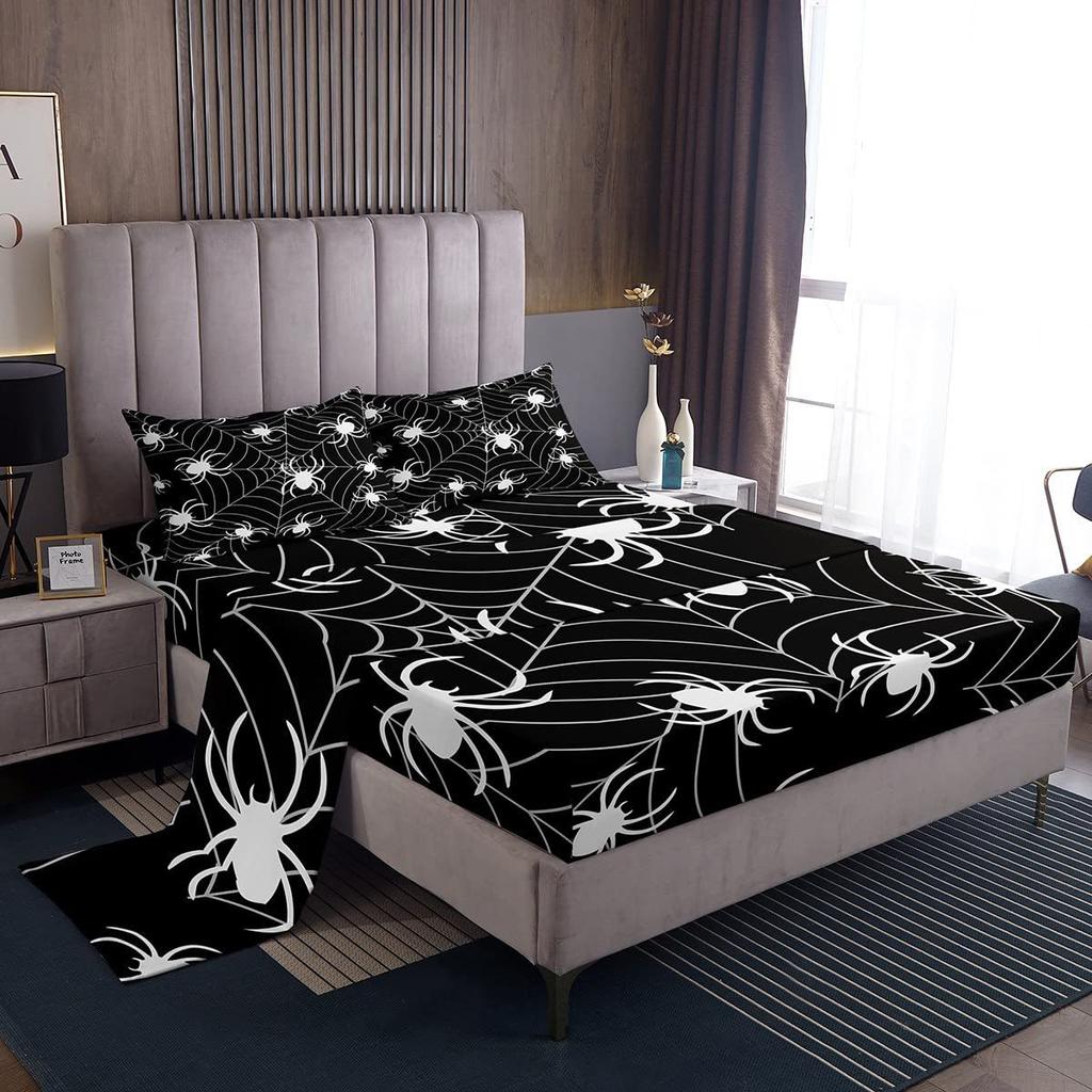 Dog Footprint Bone Pattern Bed Hat Four-piece Bedding Set Bedroom Dormitory Bedding Decoration