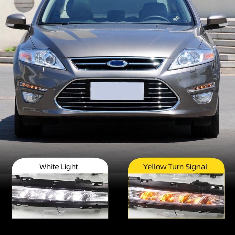 Car DRL For Ford Mondeo Fusion 2011 2012 2013 Foglight Driving Daytime Running Light fog lamp Daylight with Yellow turn signal