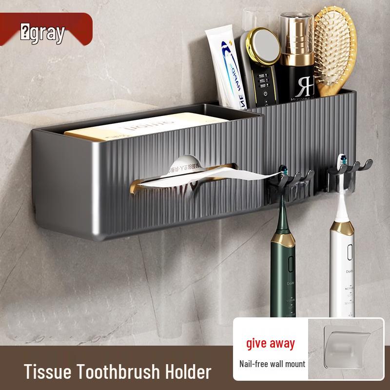 MDNG Punch-Free Bathroom Tissue Box with Storage Shelf