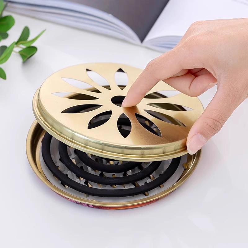 Portable Fireproof Stainless Steel Mosquito Coil Box with Cover and Ash Tray