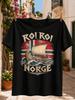 Row Row Norway Graphic Longship Riding Waves Before A Painted Norwegian Flag Background Weathered Unisex All Tshirt