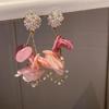 Silver Rhinestone Crystal Flower Asymmetric Earrings - Colorful Retro Court Style Studs for Women