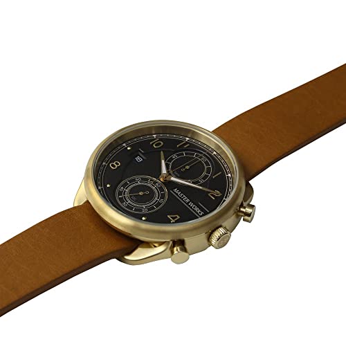 MASTER WORKS Quattro 002 MW07YB-EDLBO8 Men's Watch, Made In Japan, Quartz Movement, 41mm, Leather Strap, Chronograph, Brown