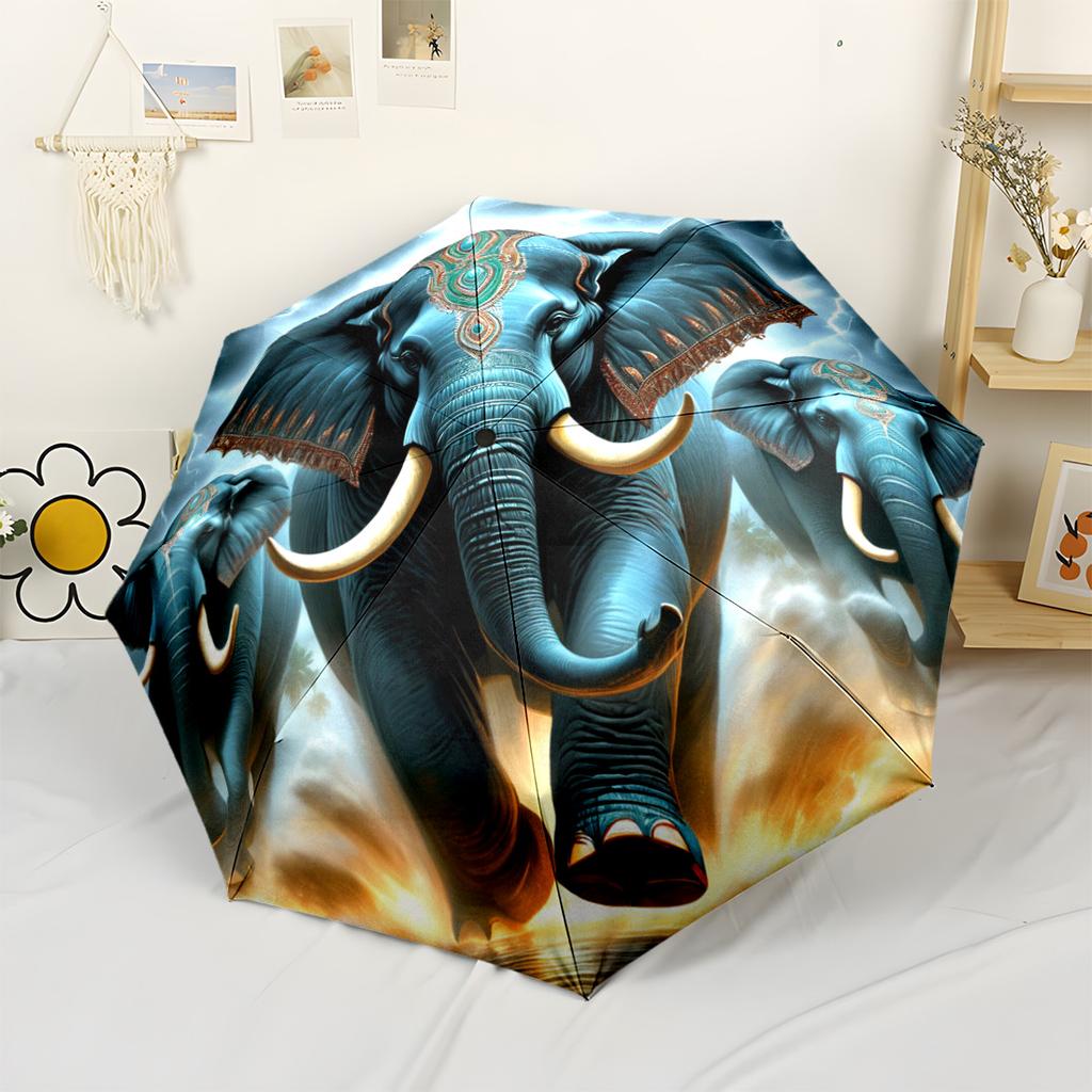 Elegant Yin Yang Elephants Outdoor Automatic Umbrella Sturdy 8 Rib Shaft Lightweight Travel Essential Fashionable Accessory Spiritual Gift