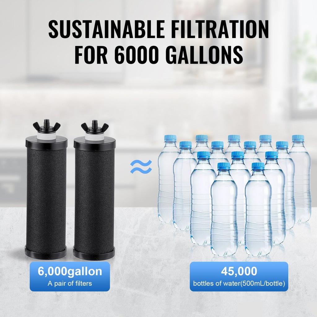 Gravity-fed Water Filter System, 2.25G 304 Stainless-Steel Countertop System, Water Filtration System, Reduces Lead and Up To 99% of Chlorine, with 2