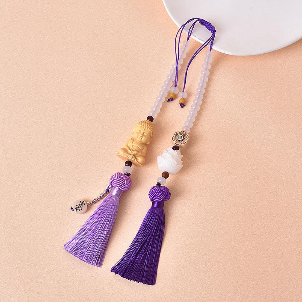Double Tassel Car Buddha Pendant Lotus Flower Hanging Ornament Protective Buddha Statues Chinese Traditional Culture Good Luck