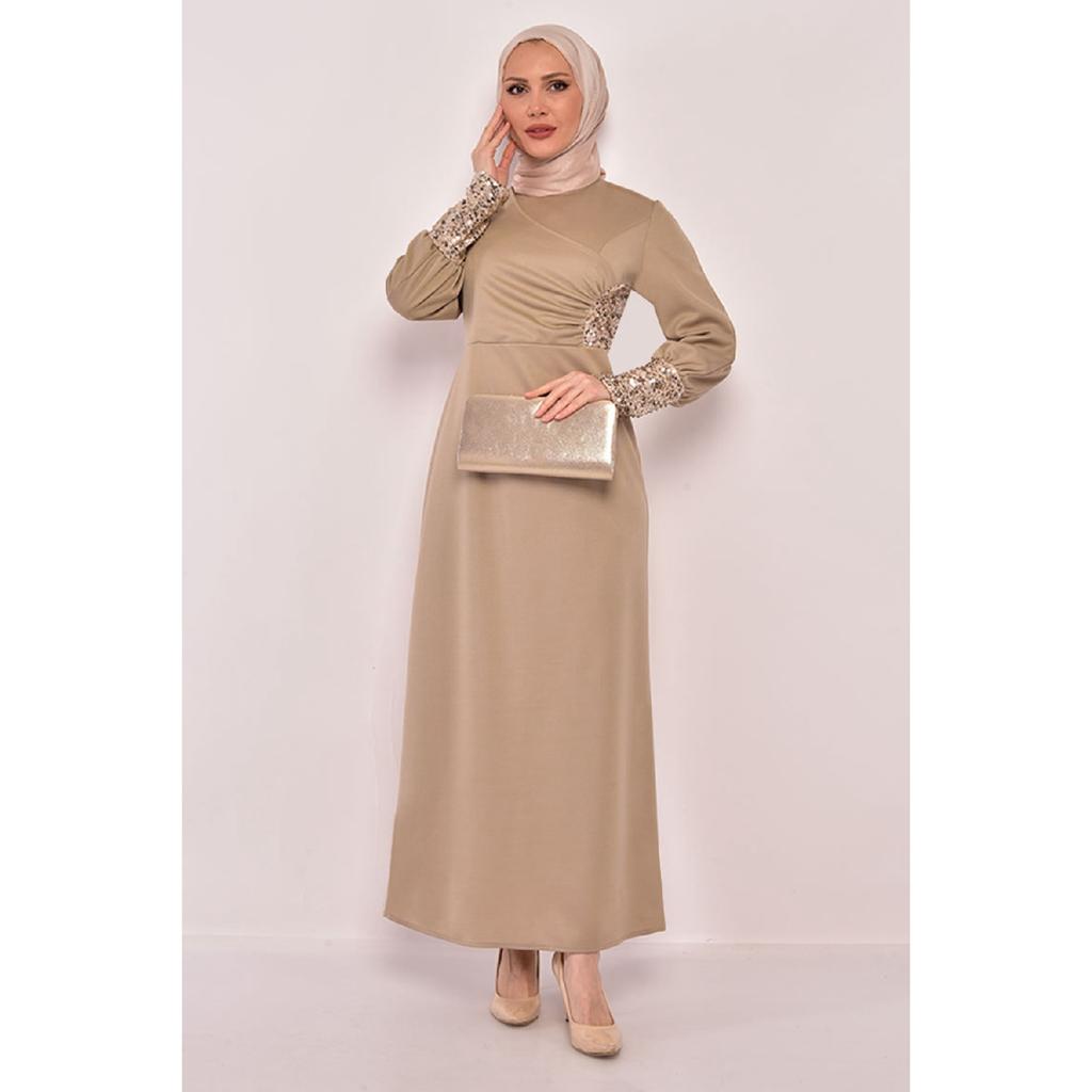 Pearl Detail Evening Dress Emerald Asm2553