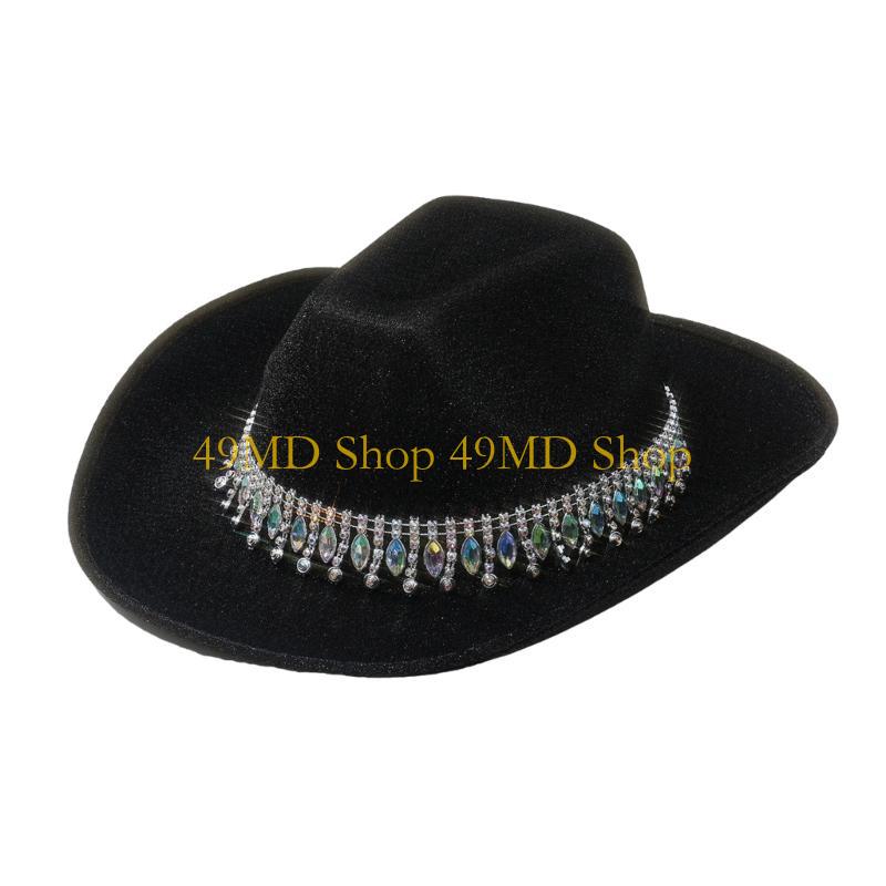 49MD Colorful Rhinestones Gemstones Hat Comfortable Polyester Hat Unisex Fashion Hat