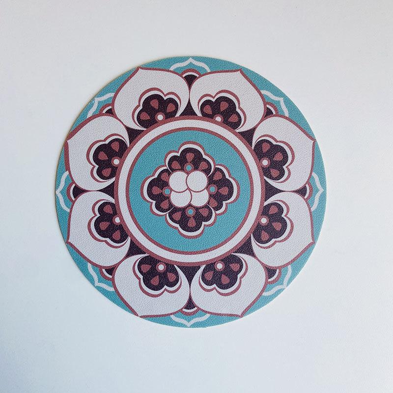 1PCS Round Ethnic Leather Coasters Boho Printed Heat Insulation Antiskid Cup Mats Reusable Drink Pad Tableware Set Kitchen Decor
