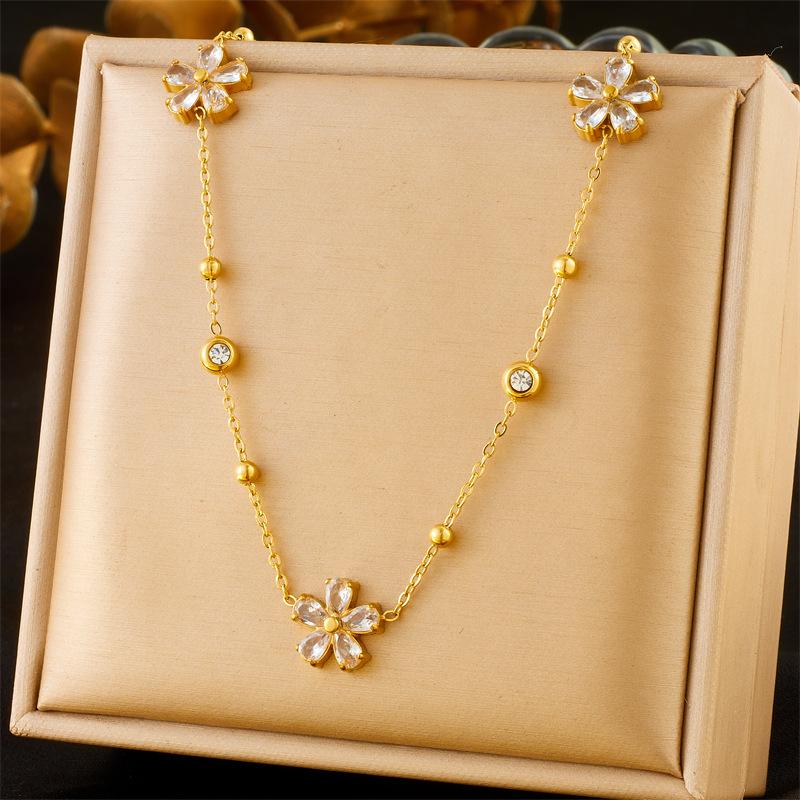 Crystal Daisy Flower Jewelry Clear Necklace Earrings Bracelet Women Stainless Steel Chain Choker Gifts