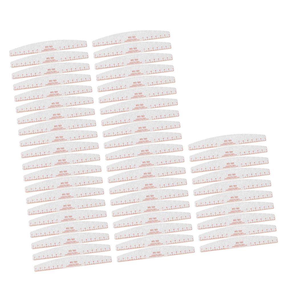 50 Pcs 80/80 Grit Nail Files Coarse Nail Filers Manicure Tool Curved Washable Reusable for Acrylic Nails Extension Gel Nails Fake Nails