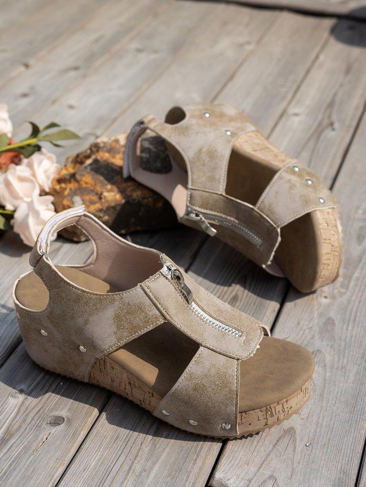 Sandals Flat Thick-soled Large-sized Shoes Fish-mouth Velcro Casual Sandals