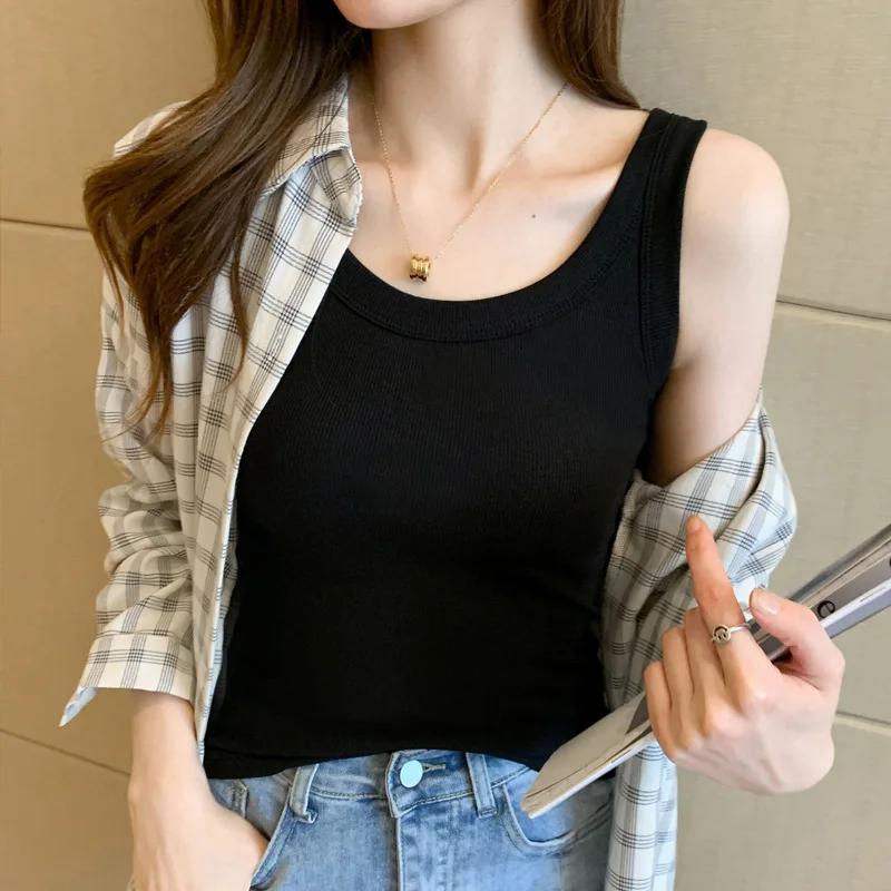 Women Vest Quality Knitted Camis U-neck Sleeveless Tank Tops Casual Solid Color Casual Basic Camisole for Female Summer