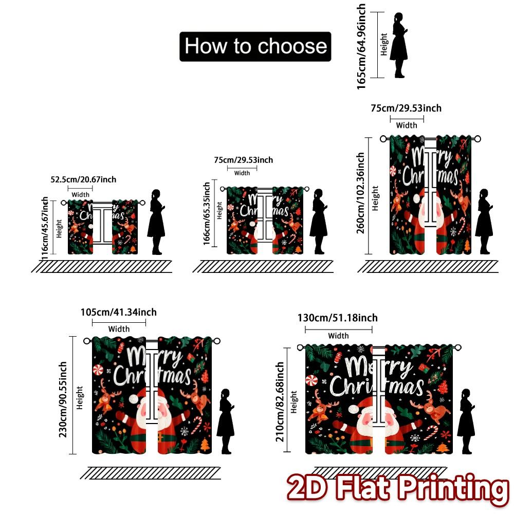 2D Flat Printing  JIT 2pcs   Curtains (Without Rod) Festive Cheer(1) Contemporary Popular Curtains 100% Polyester Curtains Thermal