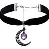 Black Velvet Moon Choker Necklace for Women Gothic Moon Crystal Pendant Necklace Vintage Crystal Cameo Choker Goth Jewelry Halloween 