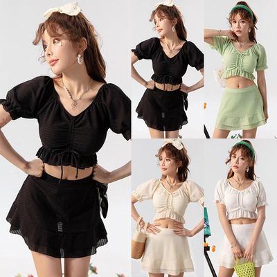 2024 Women's Two-Piece Swimsuit: Conservative, High-End, Slimming, Solid Color, Student Style