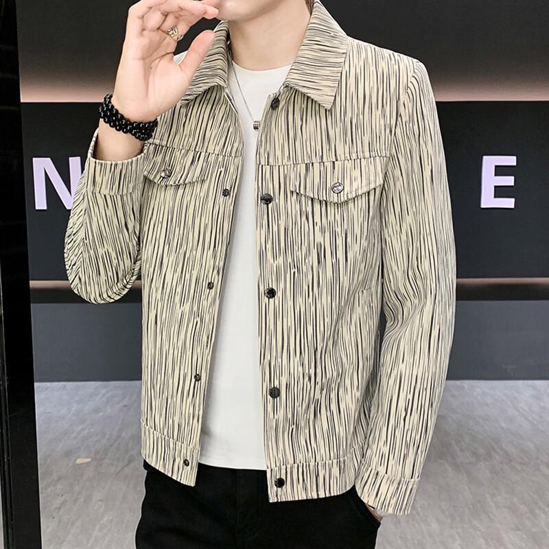 ROMON Men's Striped Lapel Casual Jacket