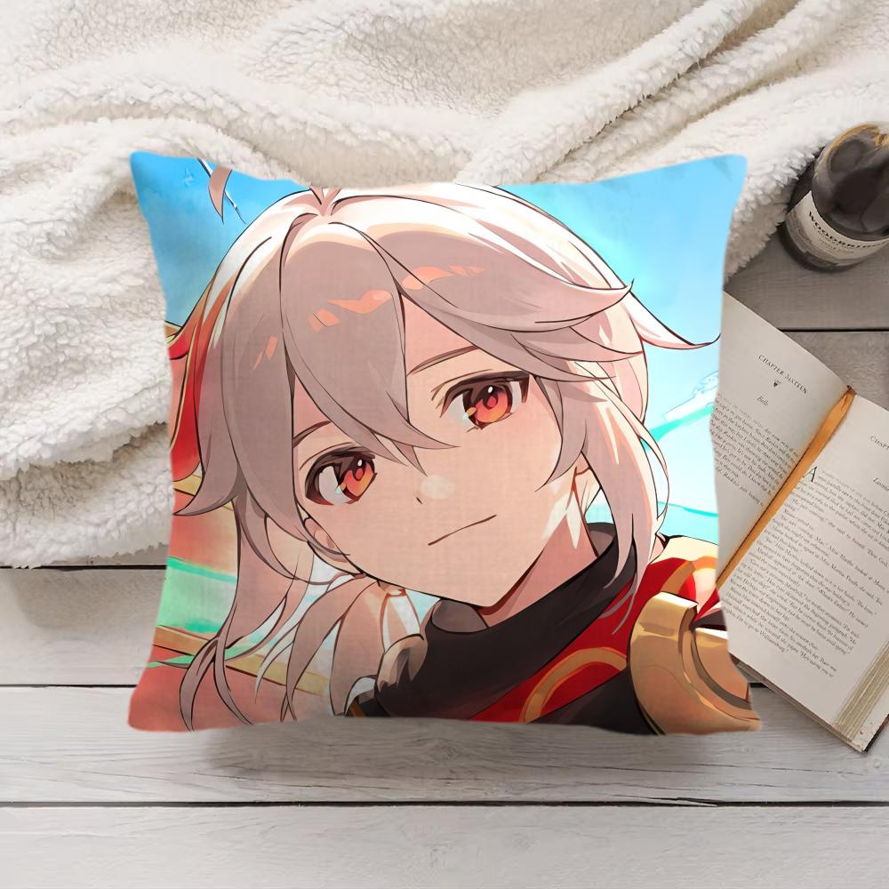 Kaedehara Kazuha Genshin Impact Cushion Cover Silky Short Plush Invisible Zipper Dustproof Sofa Pillow Case For Home Decor