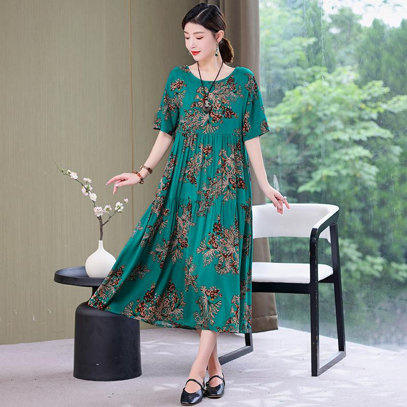 Plus Size Floral Dresses for Women  Oversize Loose Short Sleeve Summer Long Dress Middle-aged Women Summer Sundresses