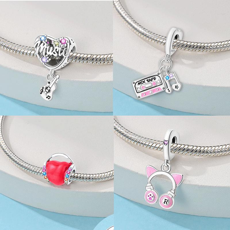 Music Series Guitar Earphone Note Tape Zircon Original Copper Charms Beads Pendant Fit Bracelet Women Diy Jewelry Gifts