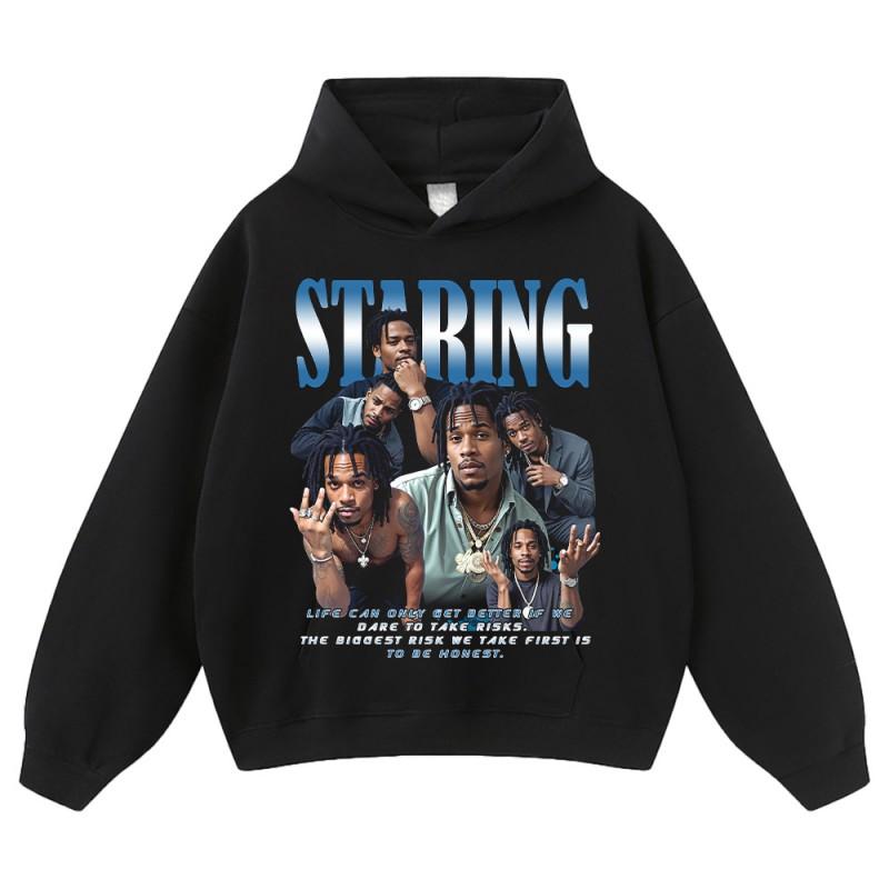 Oversized Cotton Graphic Print Long Sleeve Pullover Hoodie Men - Loose Fit Streetwear Sweatshirt