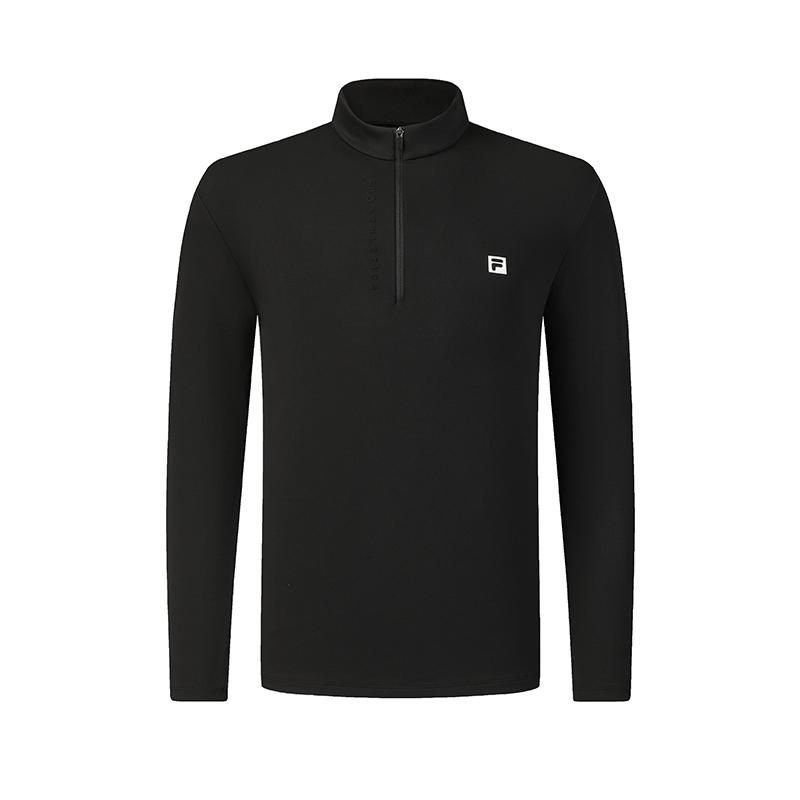 Fila Fleece Version Warm Simple Sports Training Comfortable Versatile Knitted Long Sleeve T-Shirt Men Tops Deep-Black A11M611217FBK