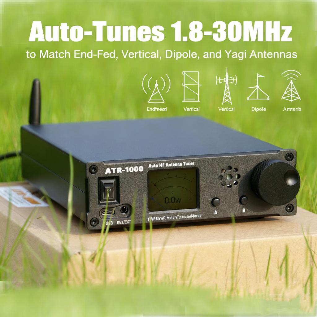 AMNVOLT ATR1000 1000W 1.8-30MHz Automatic Antenna Tuner 3 Modes Full Waveband Radio Receiver Mini Radio Equipment For YAESU ICOM