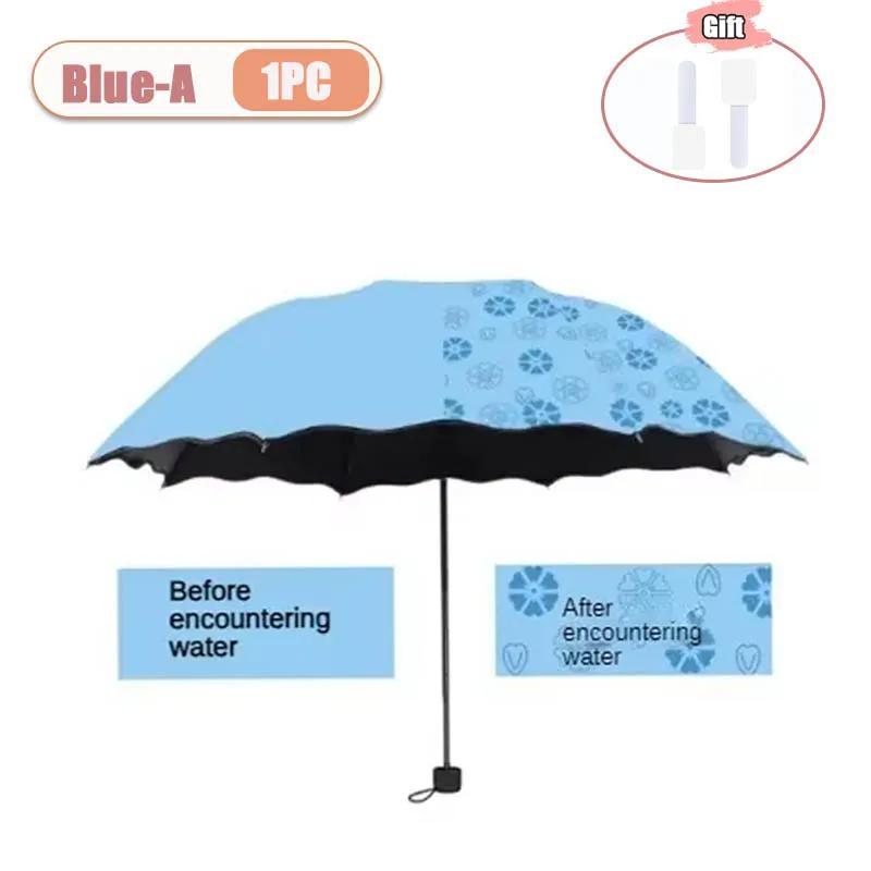 1-2PCS Portable Creative Water Flowering Umbrella Manual Black Coating UV Protection Sun Rain Dual Use Folding Parasol