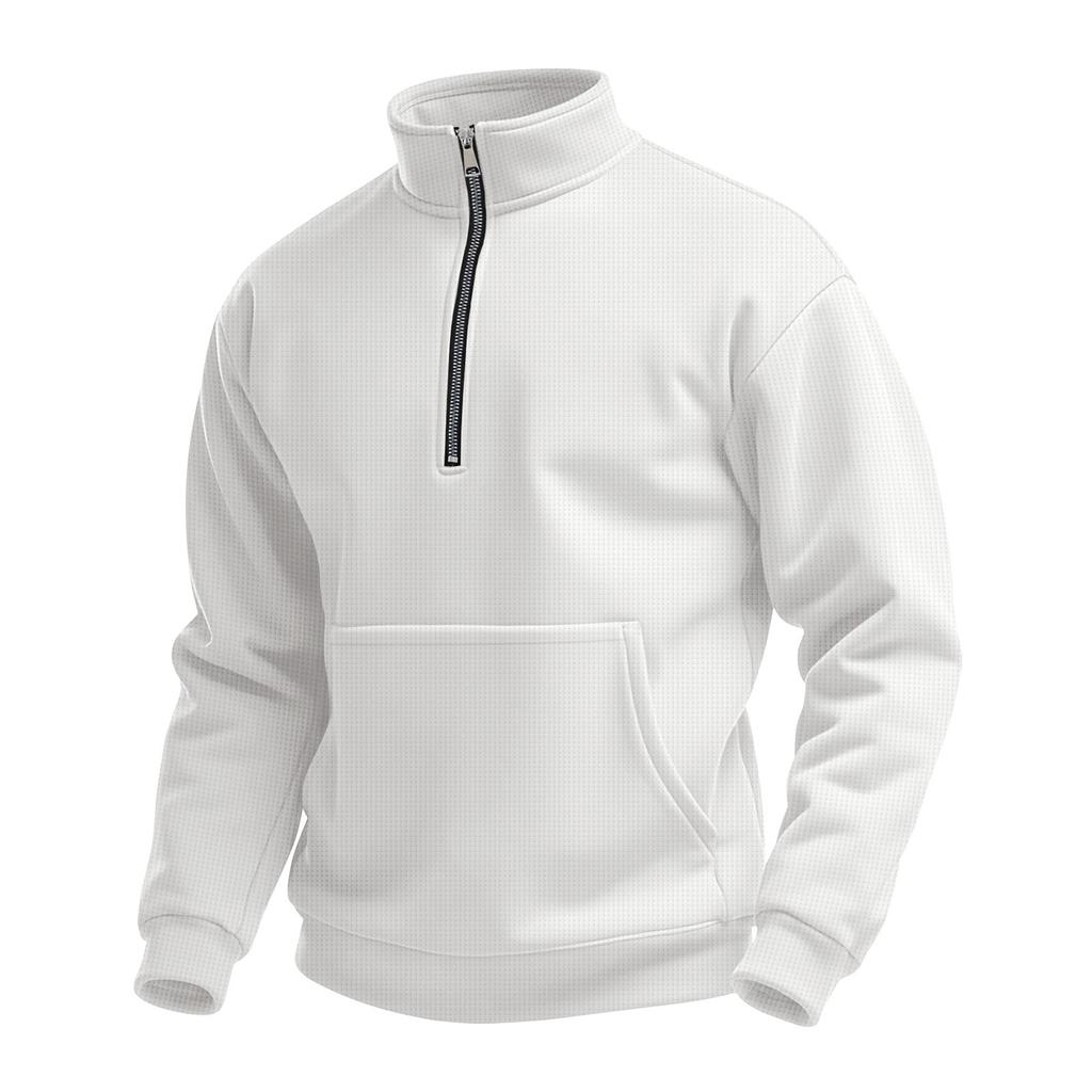 Men's Casual Outdoor High Neck Half Zip Pocket Pullover Long Sleeved Top