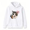 Kids Boys Girls Pullover Hoodie, Cute Gray White Cat with Pink Bow Funny Gun Hand Meme Print Casual Soft Long Sleeve Hooded Sweatshirt for Children Da