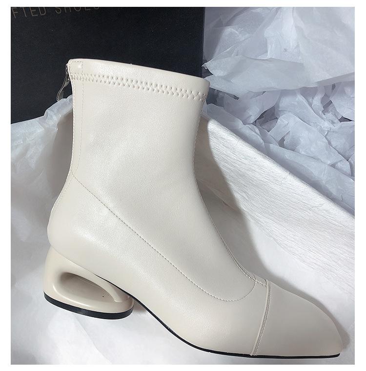 

Мягкая кожа Женские осенне-зимние остроносые эластичные модные теплые ботильоны на высоком каблуке для通勤, улицы и путешествий 42