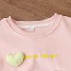 Spring And Autumn Long Sleeved Girls Clothes Letter Printed 3D Heart Decoration Round Neck Top Sweet Children's Clothing