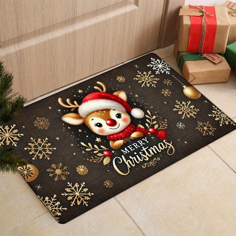 Christmas Reindeer Doormat, Non-Slip Machine Washable Low Pile Rug for Entryway Kitchen Living Room Bedroom Holiday Decor