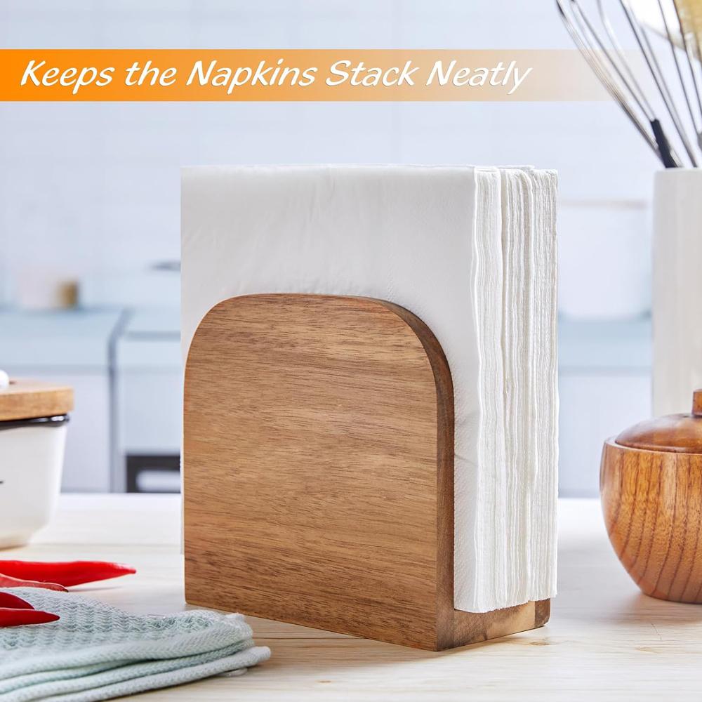 Wood Napkin Holder for Table, Wooden Upright Napkin Holders for Kitchen, Standing Napkin Dispenser for Kitchen Dining Room Party