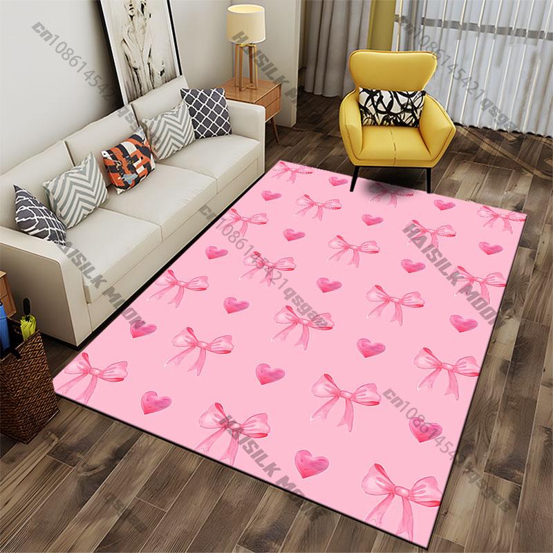 Pink bows and hearts pattern carpet Yoga living room room decor children's crawling mat doormat area rug games mat