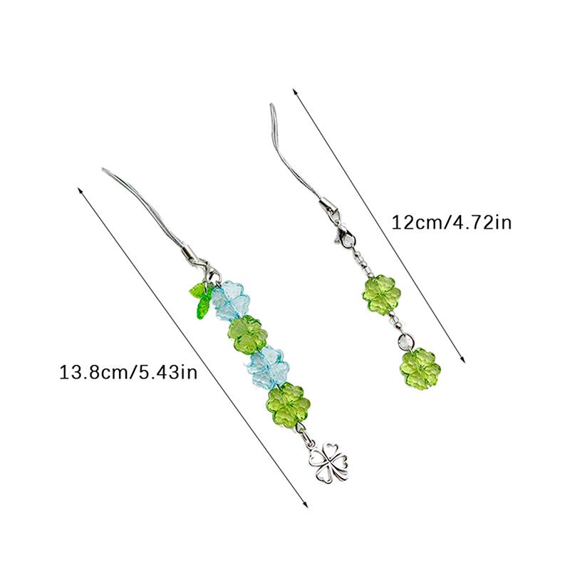 Y2K Lucky Grass Phone Charms For Women Girls Cute Four-Leaf Clover Beaded Keychain Bag Pendant Decoration Gifts